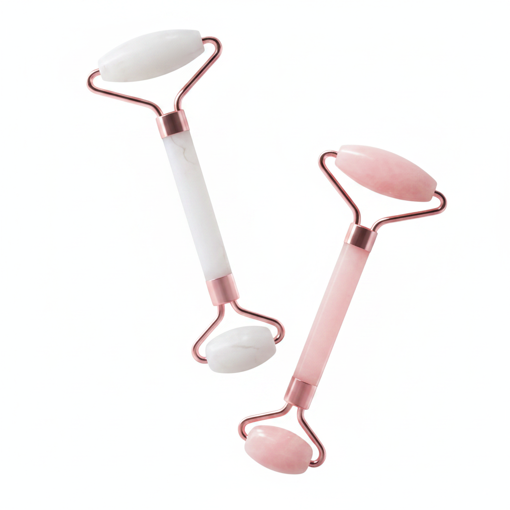 Gua-Sha et Rouleau Visage sur fond blanc